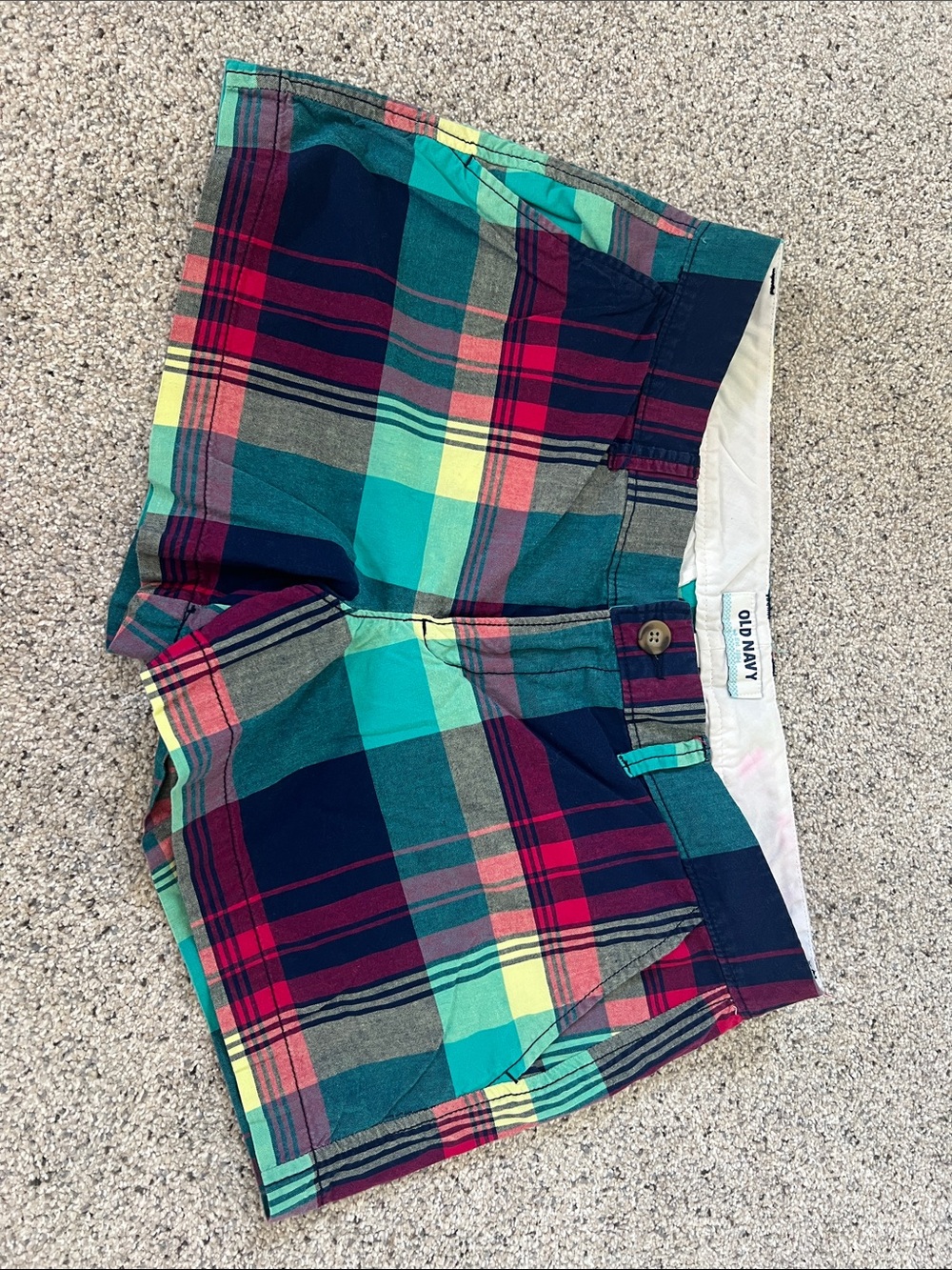 Old Navy Madras Plaid Shorts - Teal, Navy, Pink & Yellow